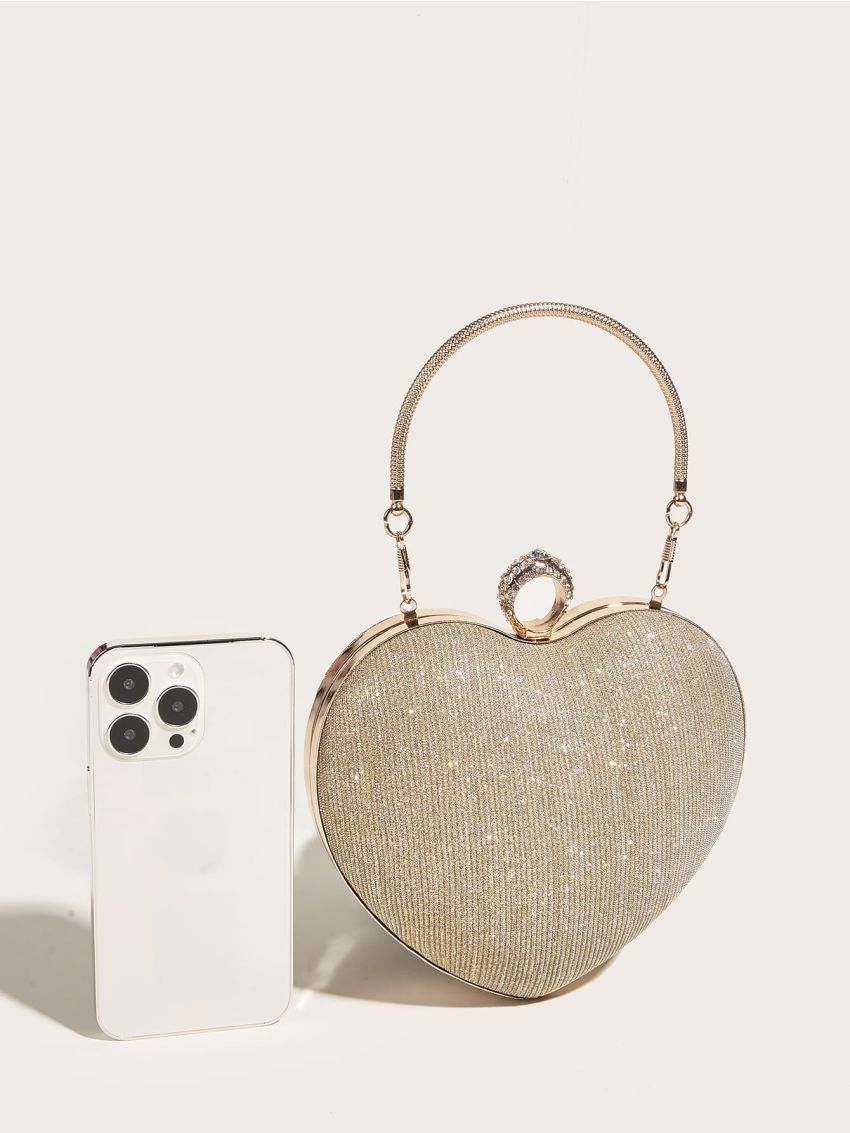 Mini Glitter Rhinestone Decor Heart Design Novelty Bag