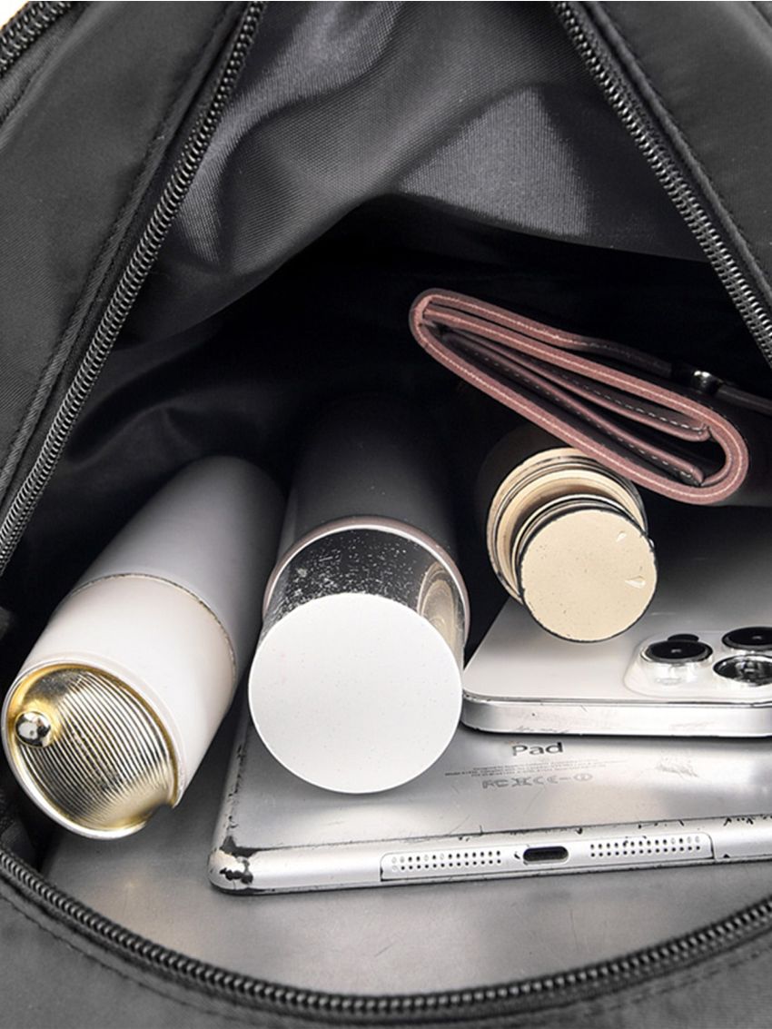 Minimalist Classic Backpack Solid Color Zipper Backpack, Women's Fashion Nylon Backpack With Adjustable Strap For Work & School