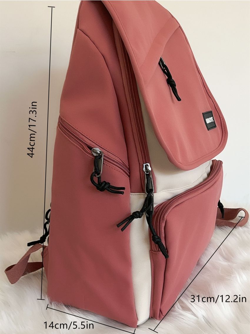 Two Tone Letter Patch Decor Flap Backpack