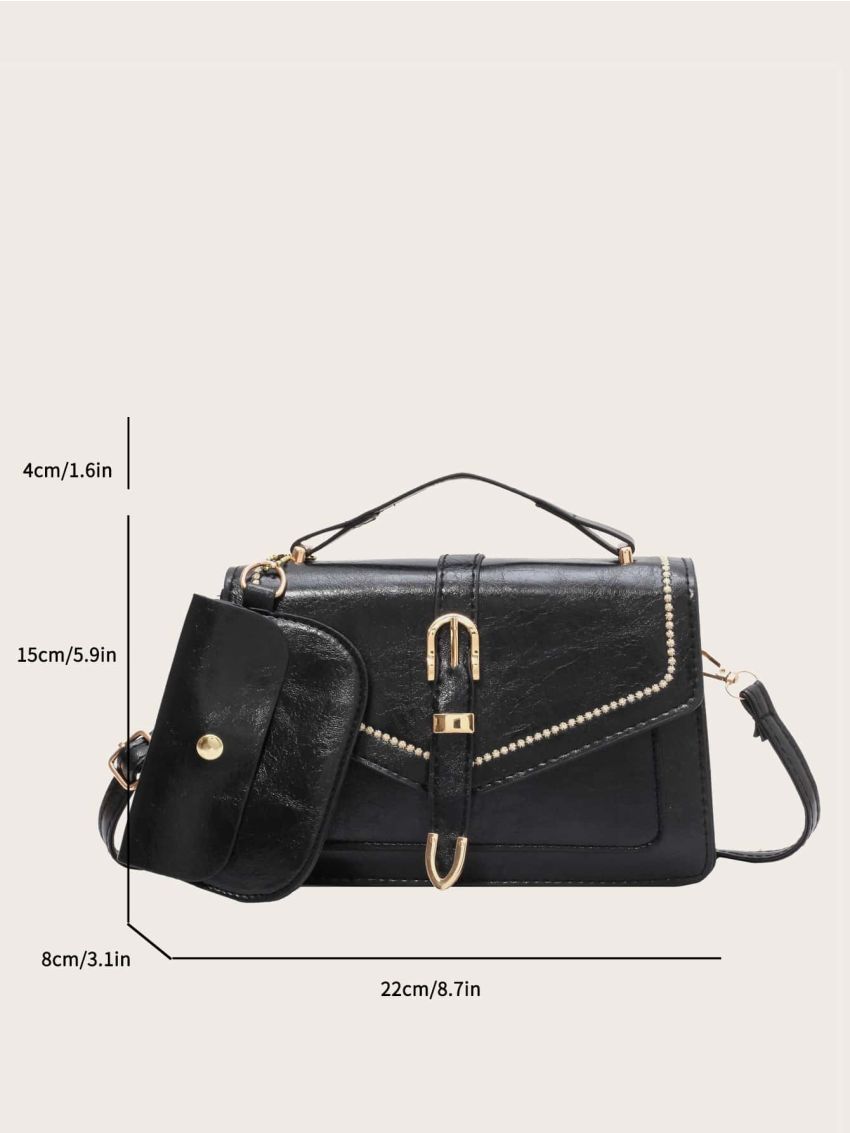 Embroidery Detail Flap Square Bag With Coin Purse