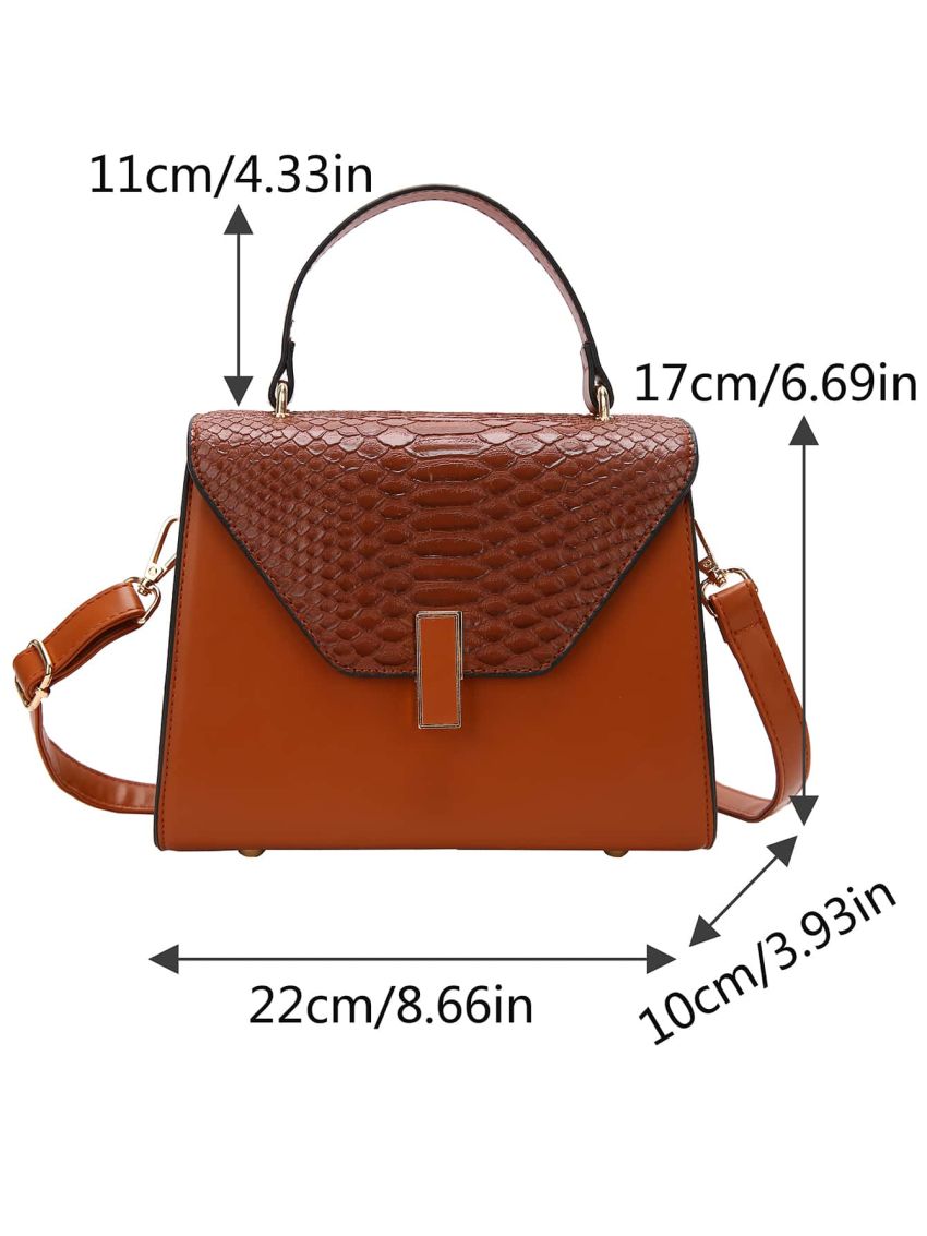 Snakeskin Embossed Flap Square Bag