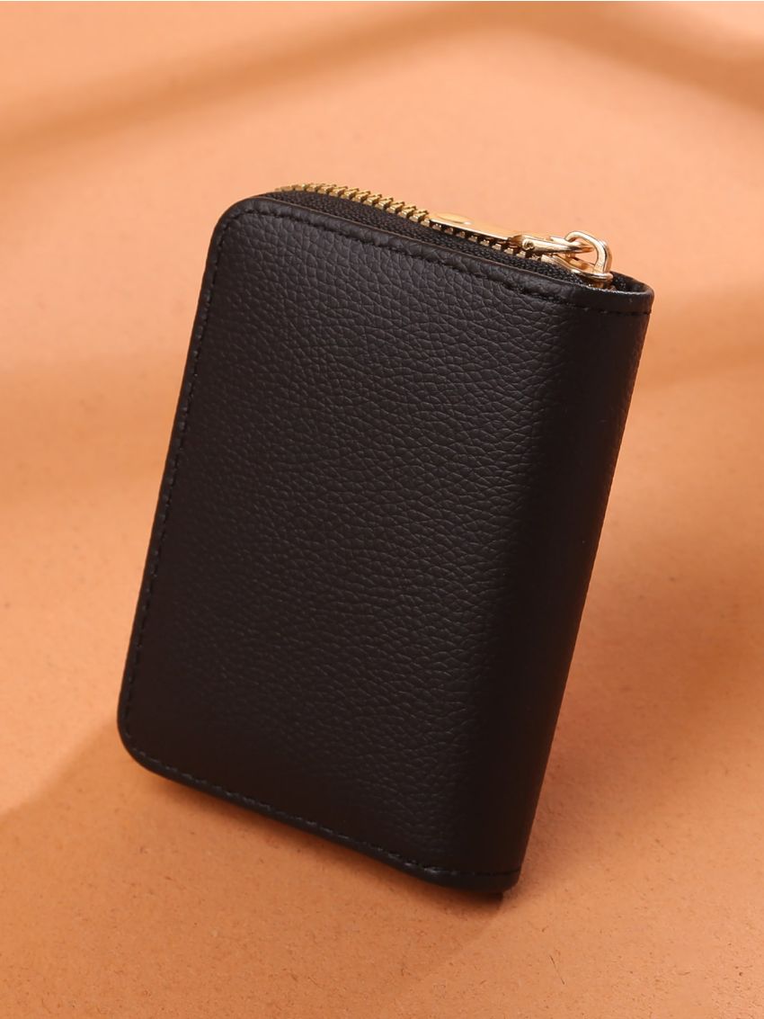 Litchi Embossed Zipper Around Card Holder