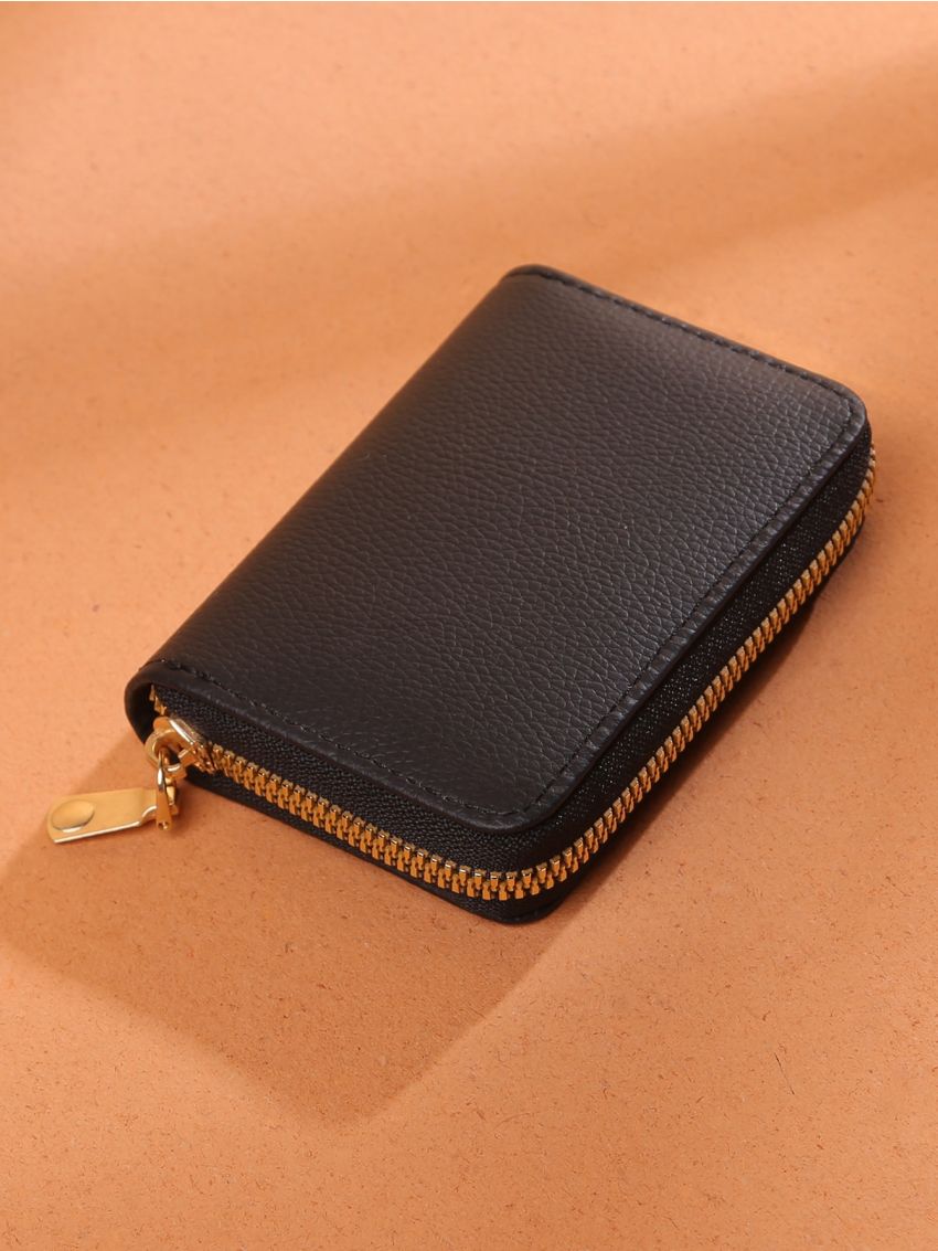 Litchi Embossed Zipper Around Card Holder