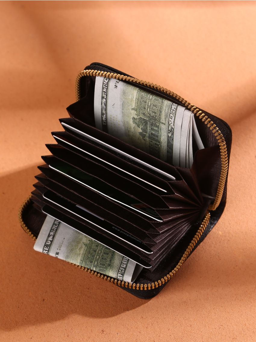 Litchi Embossed Zipper Around Card Holder