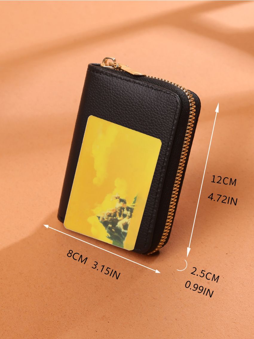 Litchi Embossed Zipper Around Card Holder