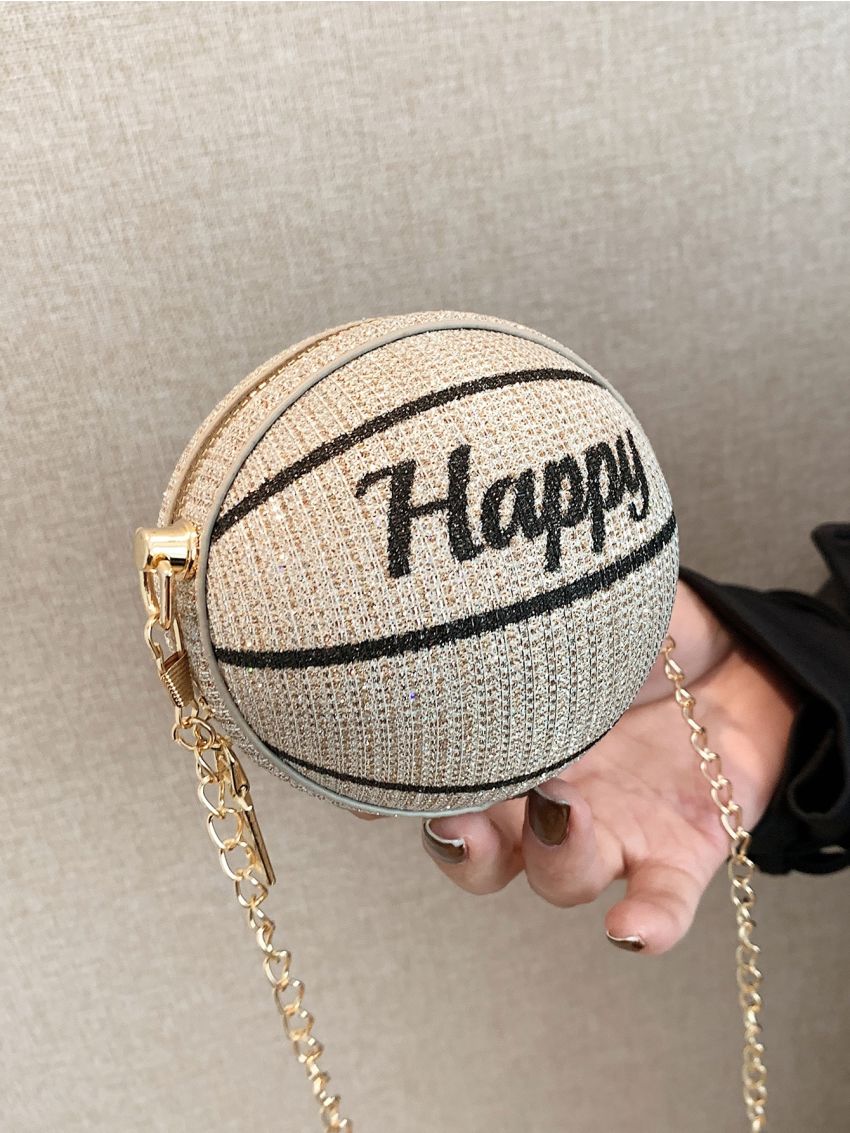 Mini Glitter Letter Graphic Chain Circle Bag