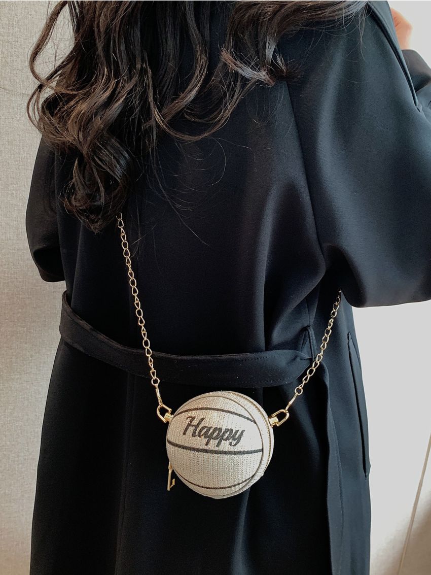 Mini Glitter Letter Graphic Chain Circle Bag