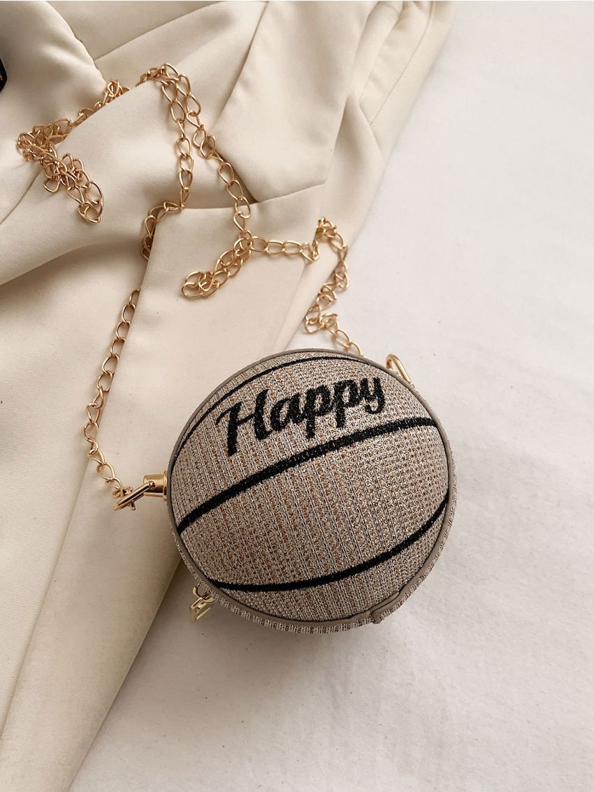Mini Glitter Letter Graphic Chain Circle Bag