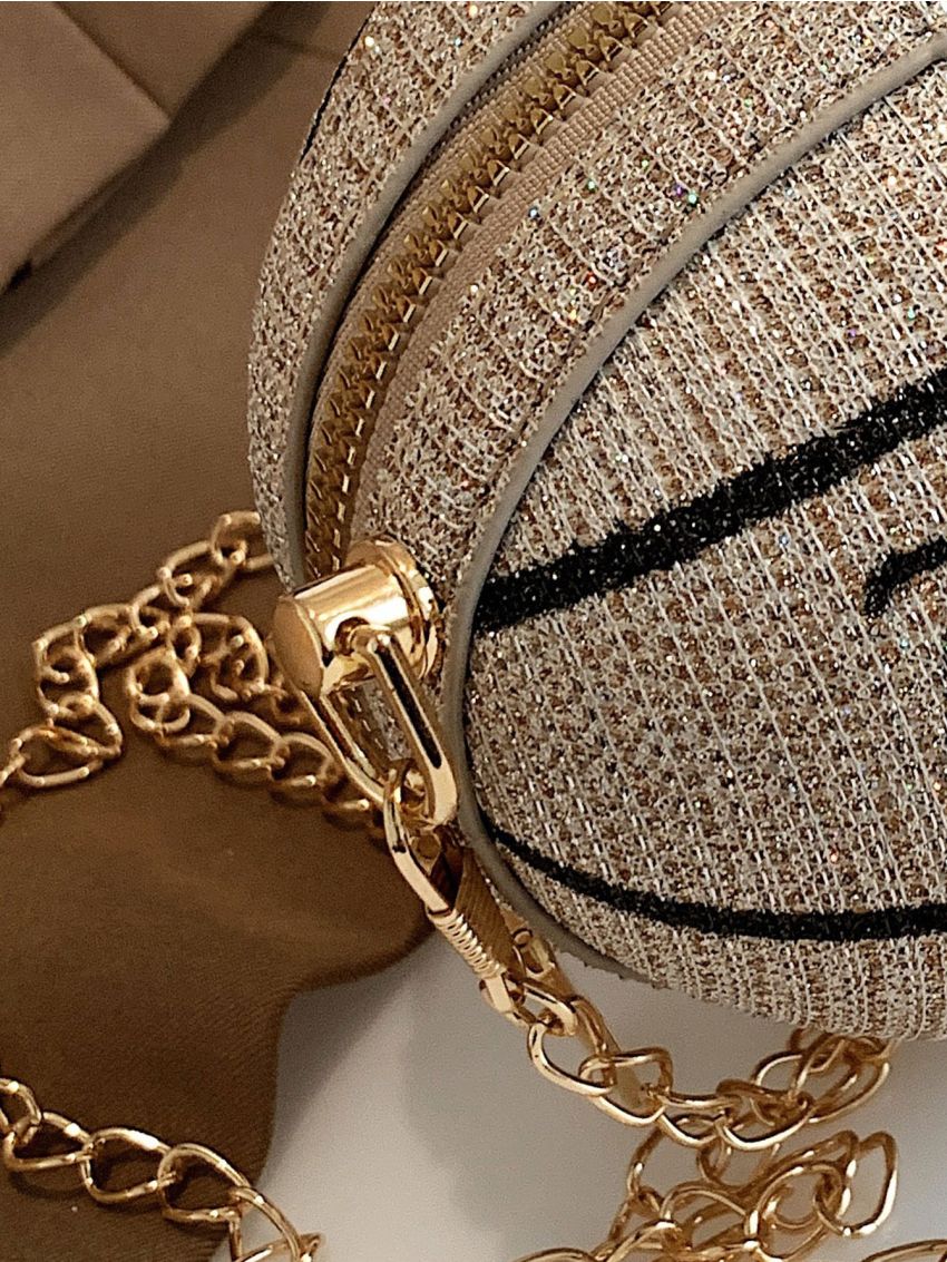 Mini Glitter Letter Graphic Chain Circle Bag