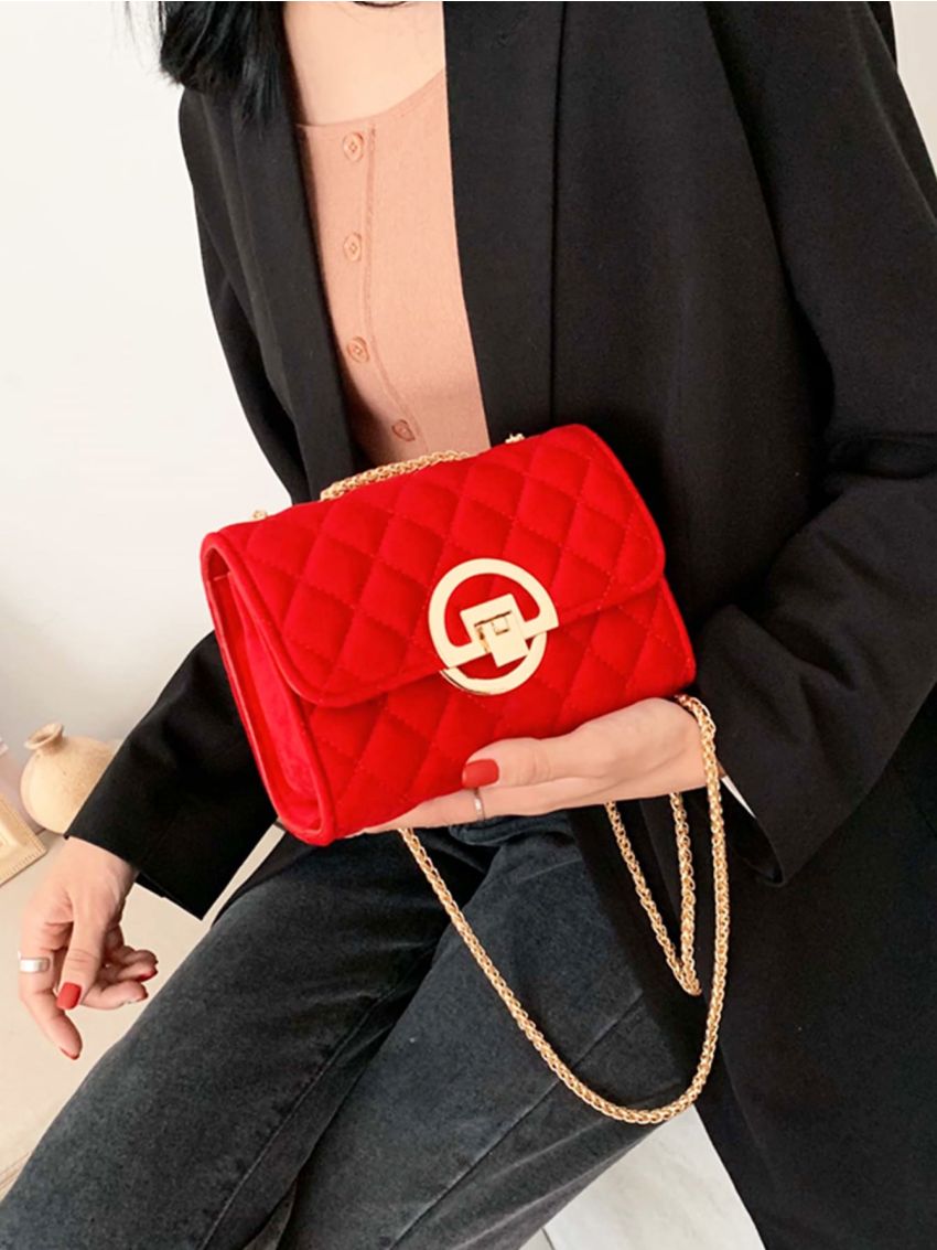 Mini Neon Red Quilted Flap Shoulder Bag