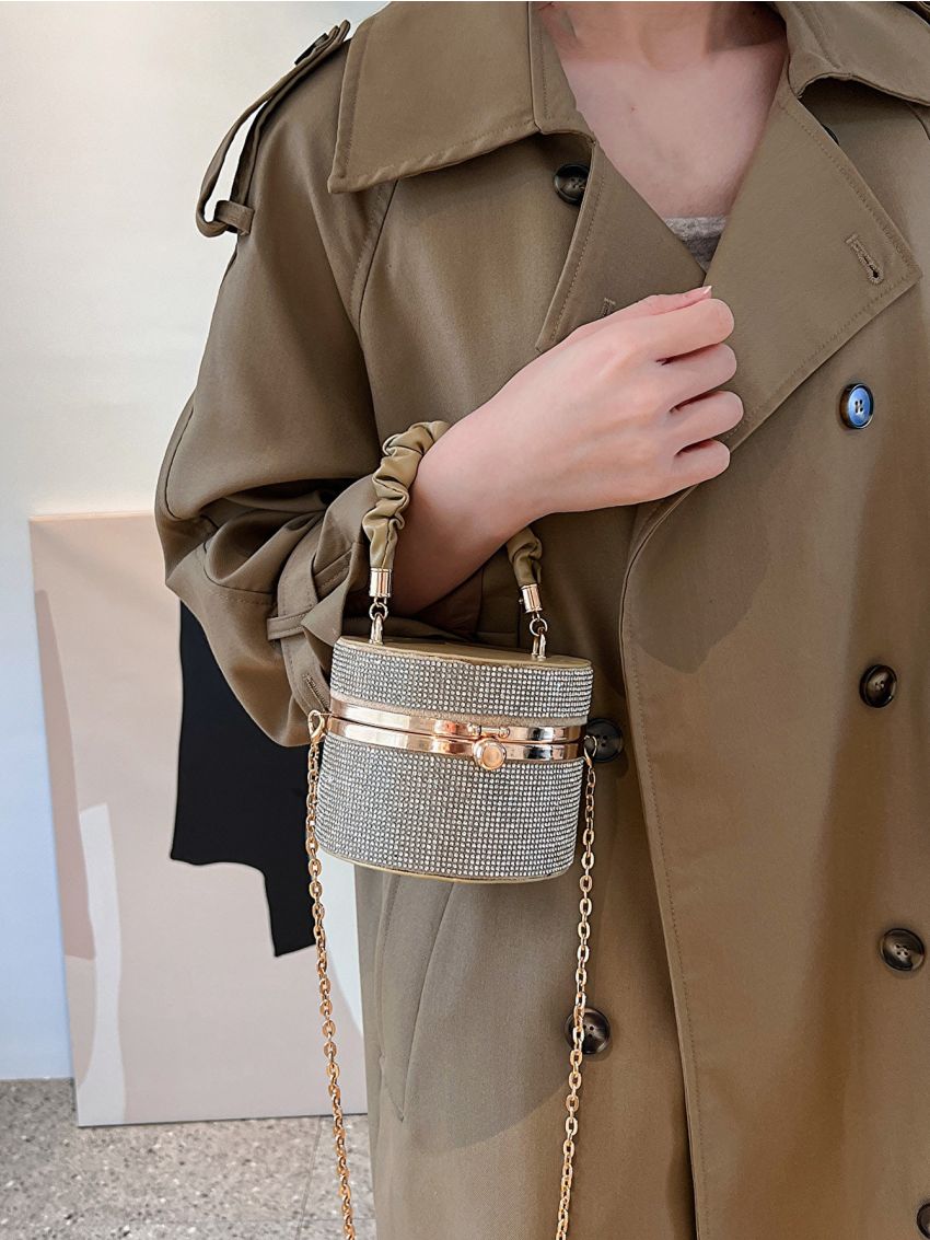Mini Rhinestone Decor Chain Bucket Bag