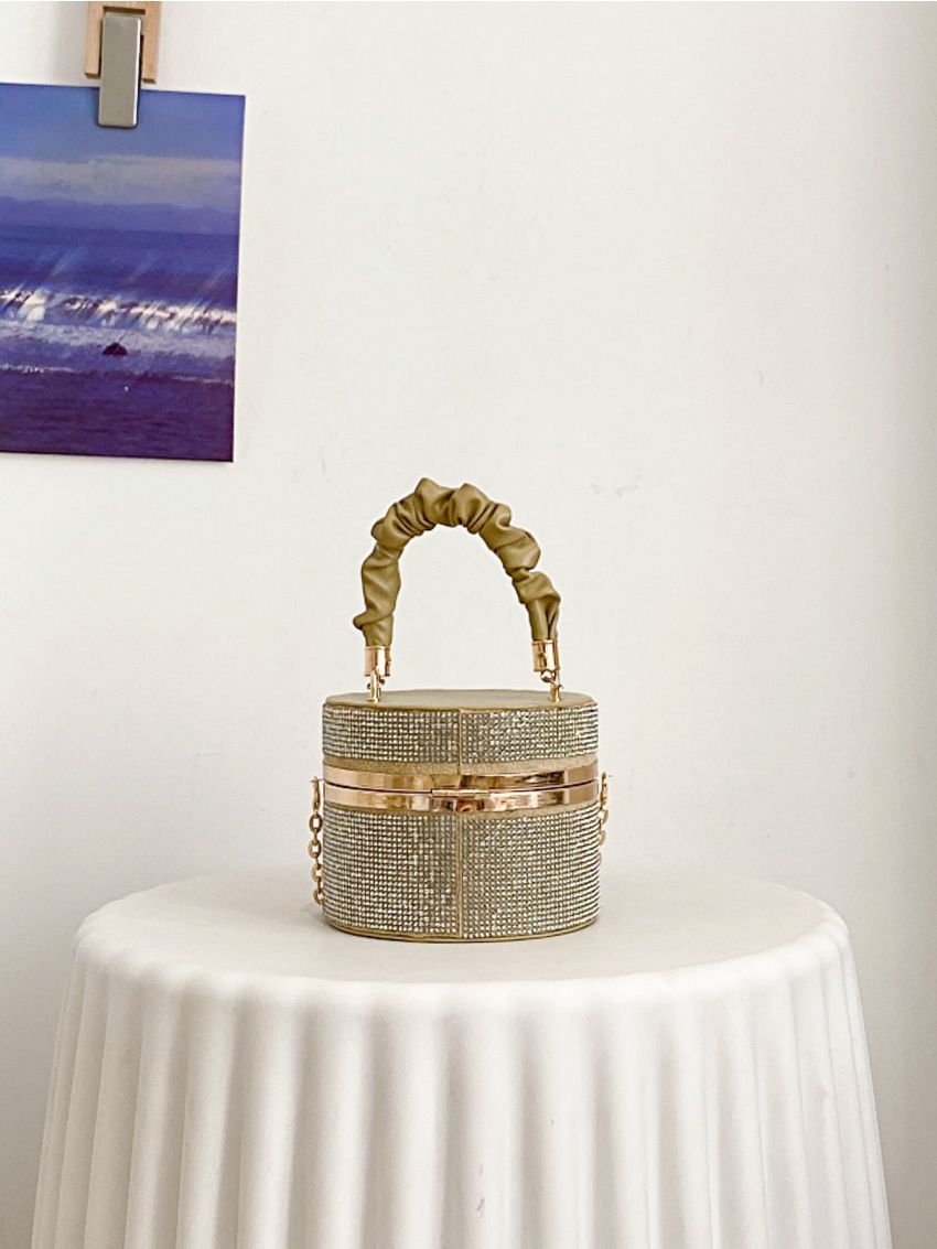 Mini Rhinestone Decor Chain Bucket Bag