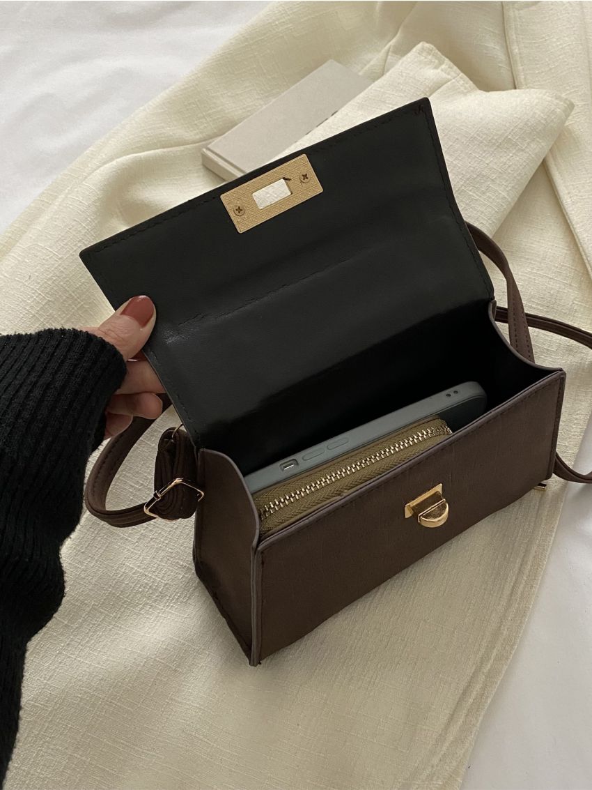 Mini Crocodile Embossed Twist Lock Flap Square Bag