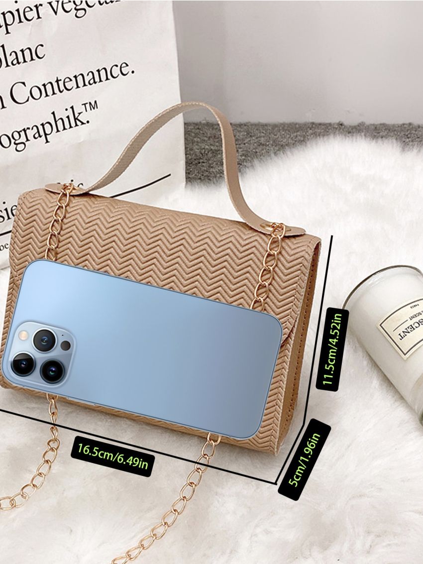 Mini Chevron Detail Flap Chain Square Bag