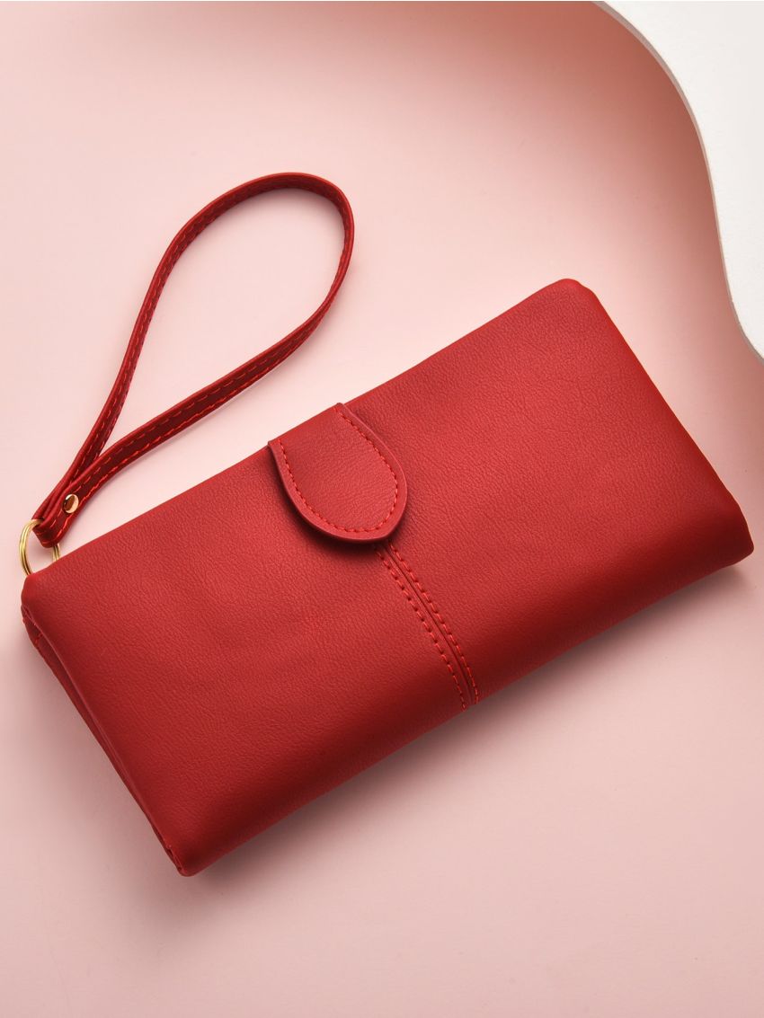 Snap Button Long Wallet With Wristlet