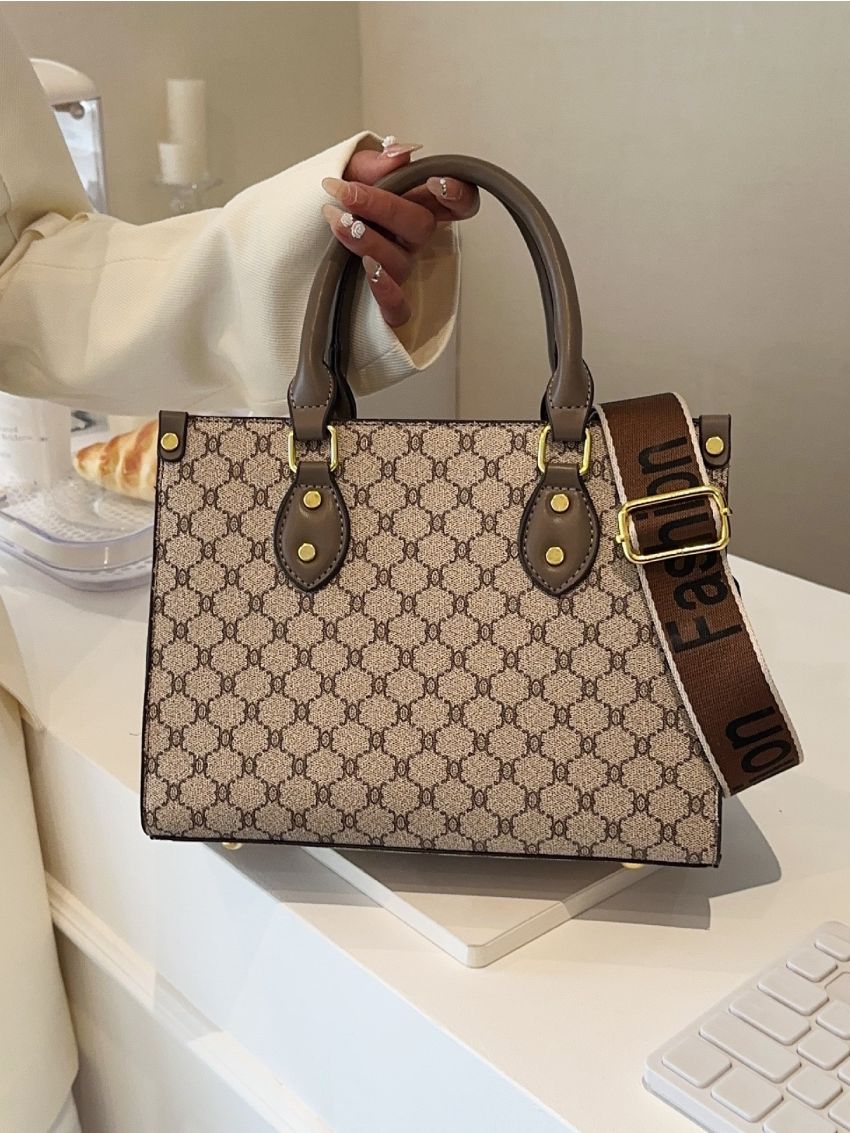 Geometric Pattern Studded Decor Square Bag