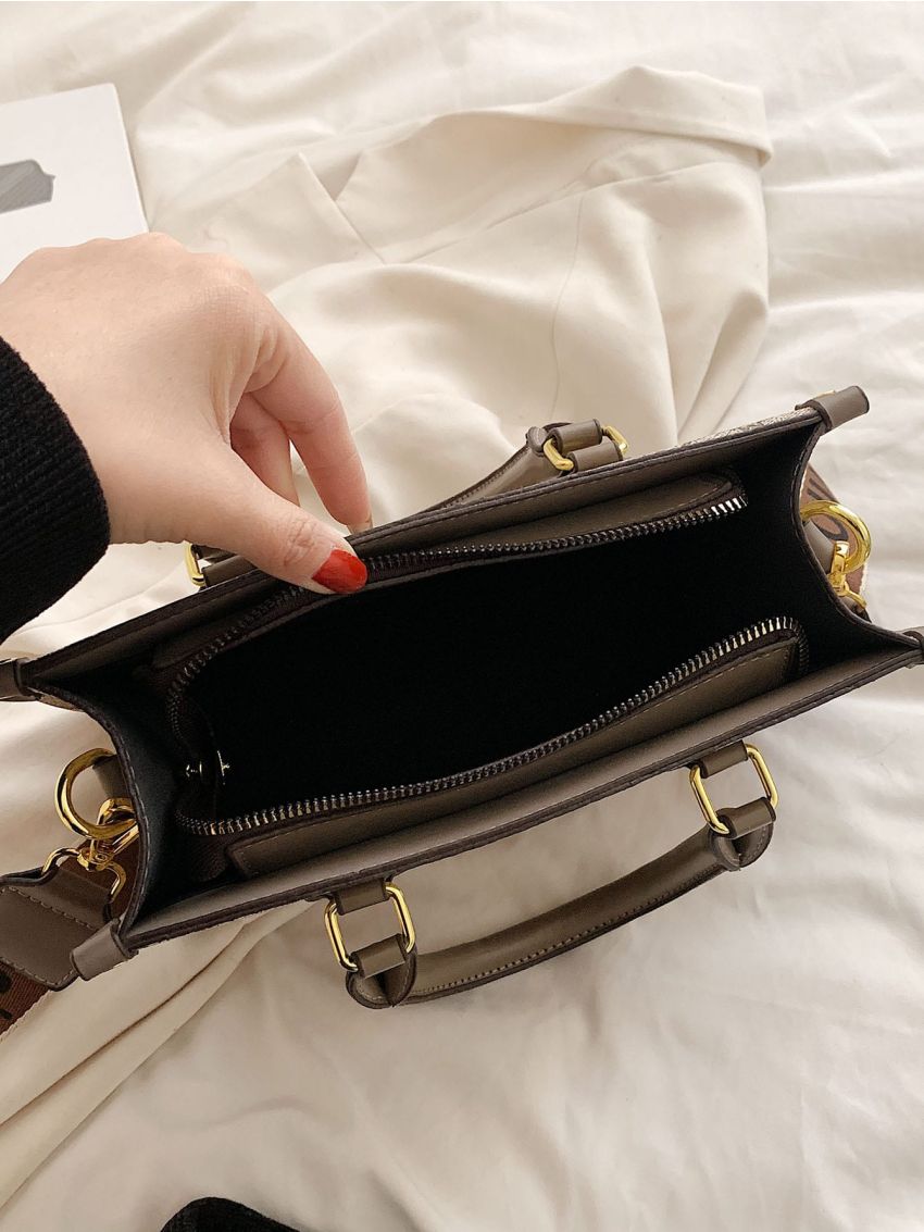 Geometric Pattern Studded Decor Square Bag