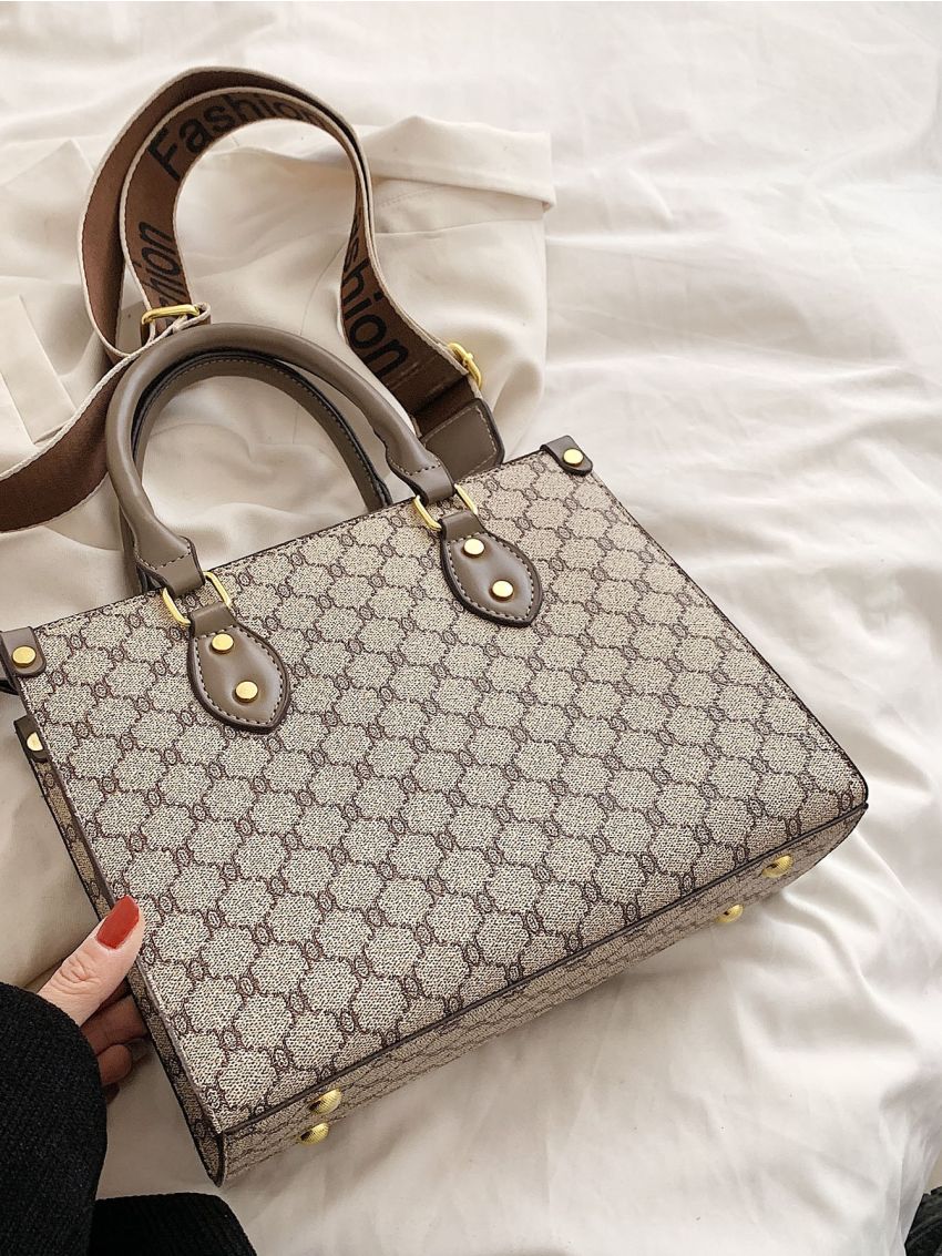 Geometric Pattern Studded Decor Square Bag