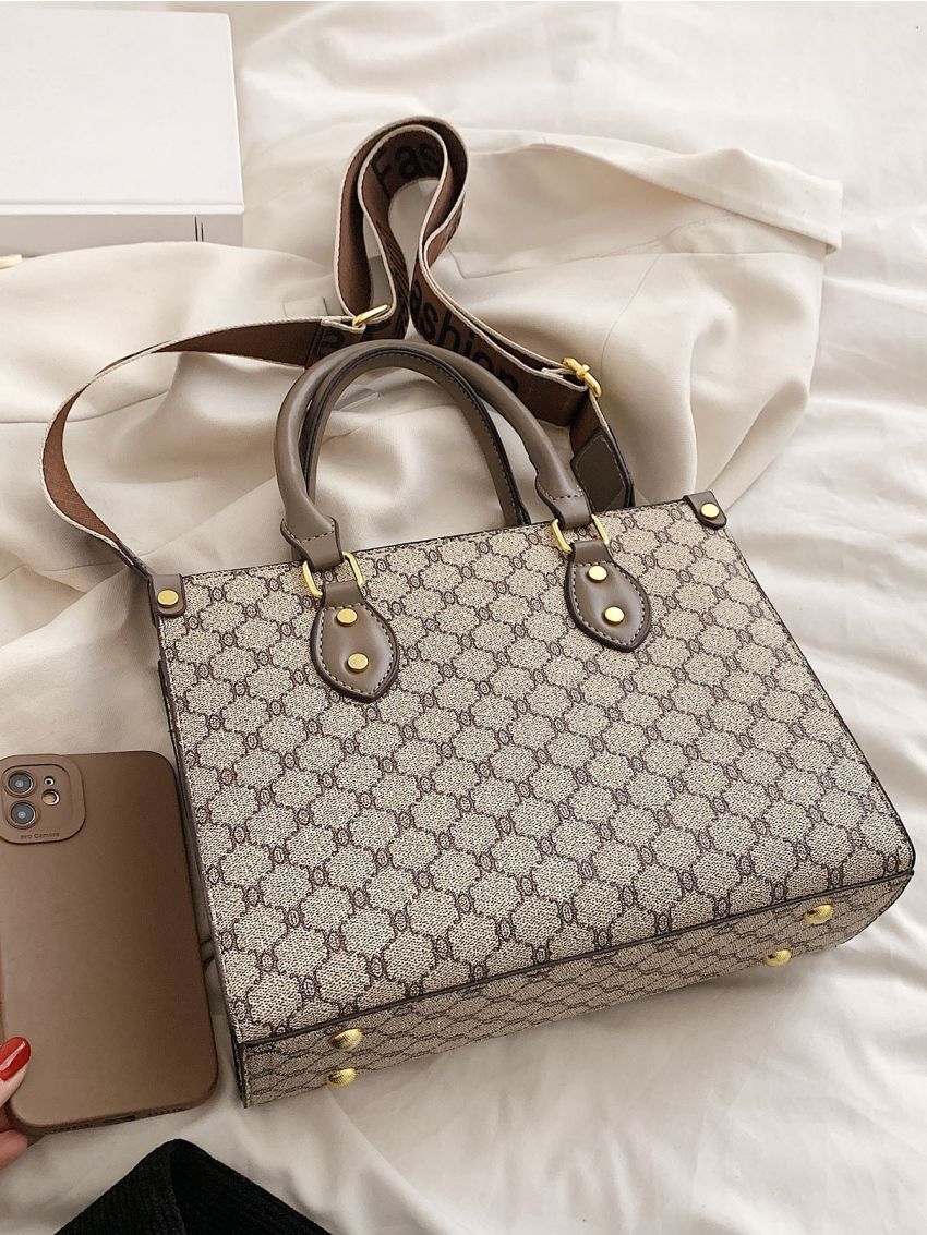 Geometric Pattern Studded Decor Square Bag