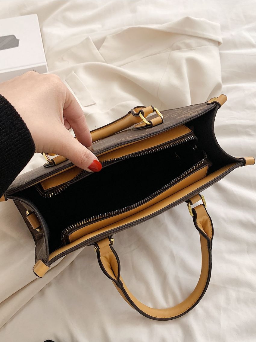 Letter Graphic Studded Decor Square Bag