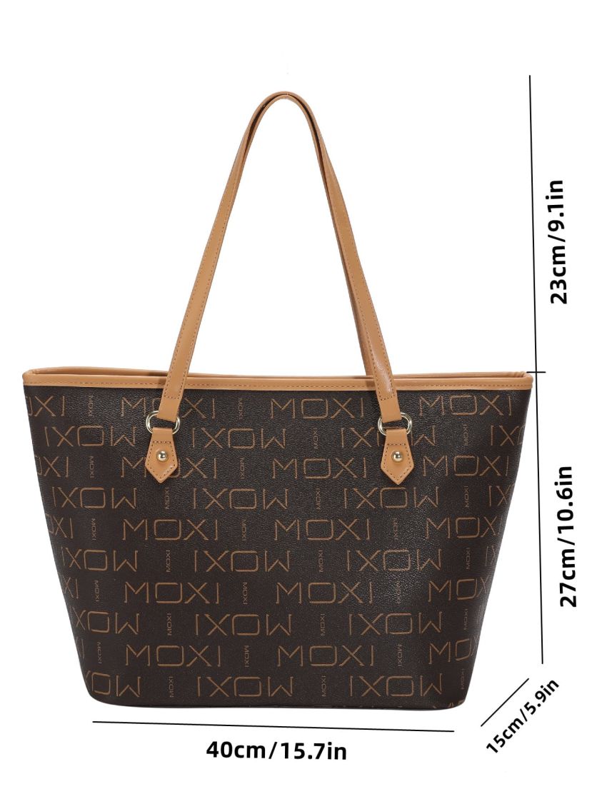 Letter Graphic Shoulder Tote Bag