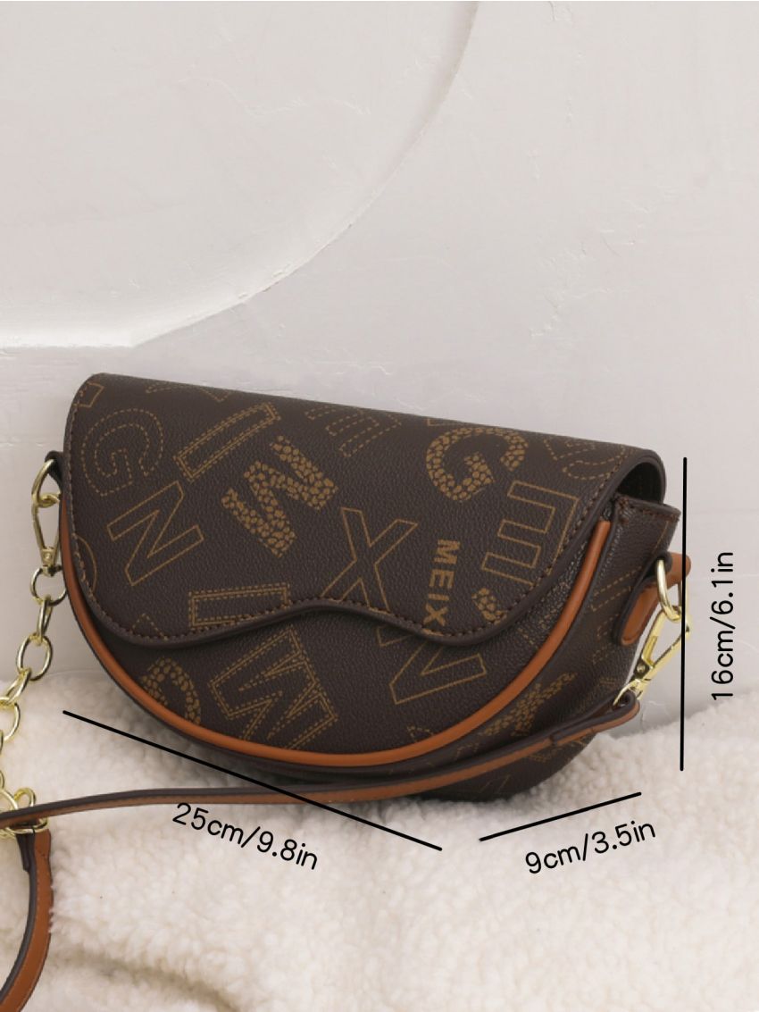 Letter Graphic Chain Flap Saddle Bag