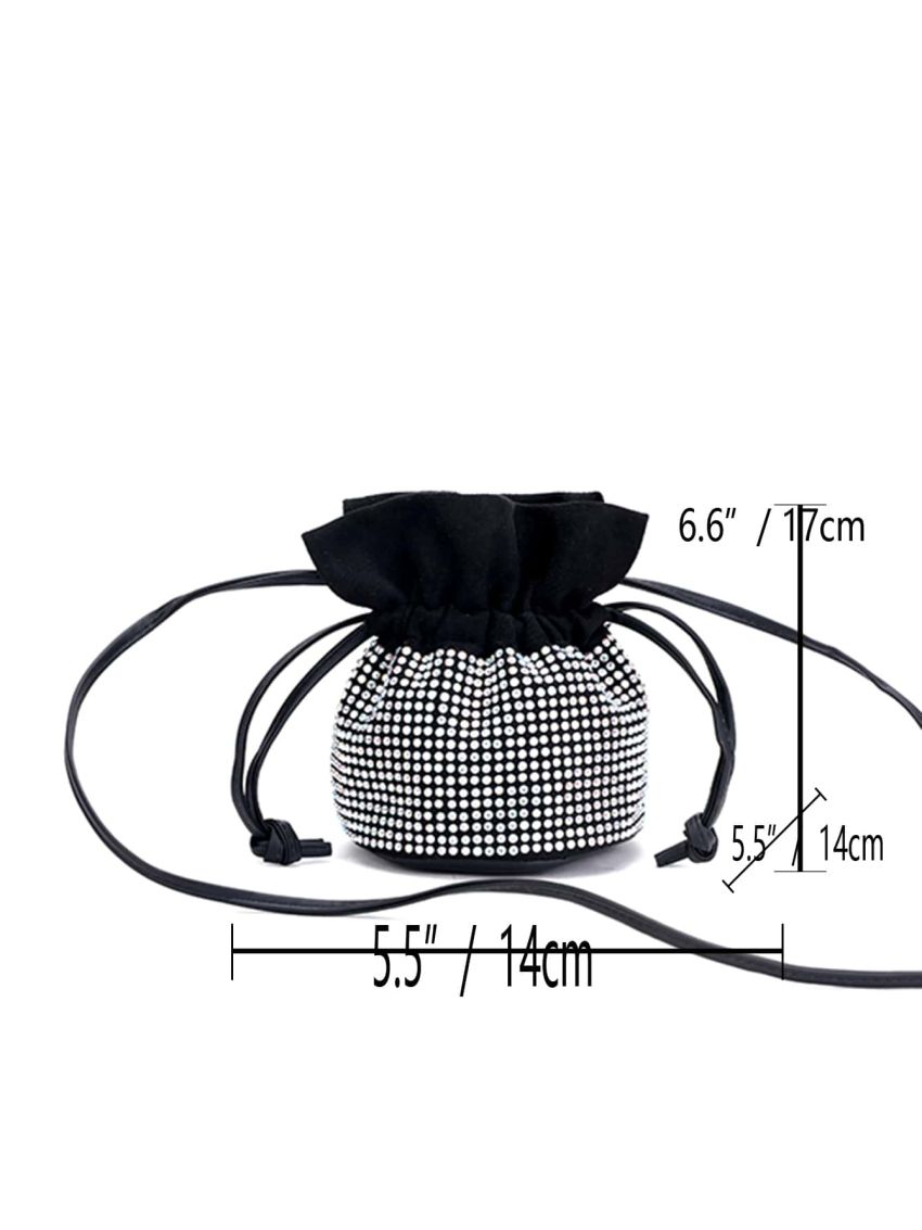 Mini Rhinestone Decor Drawstring Design Bucket Bag