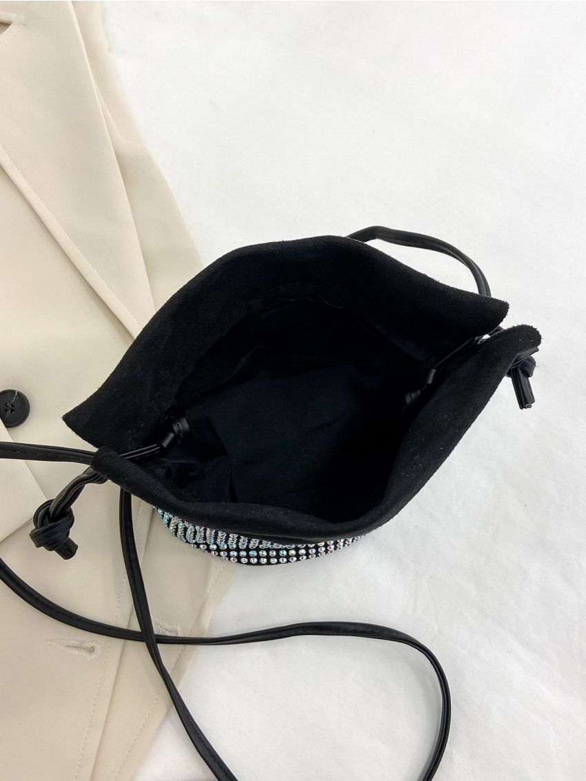 Mini Rhinestone Decor Drawstring Design Bucket Bag