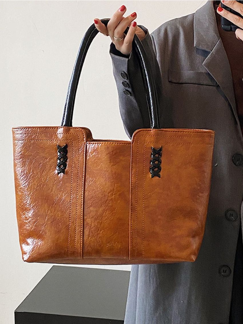 Criss Cross Detail Shoulder Tote Bag