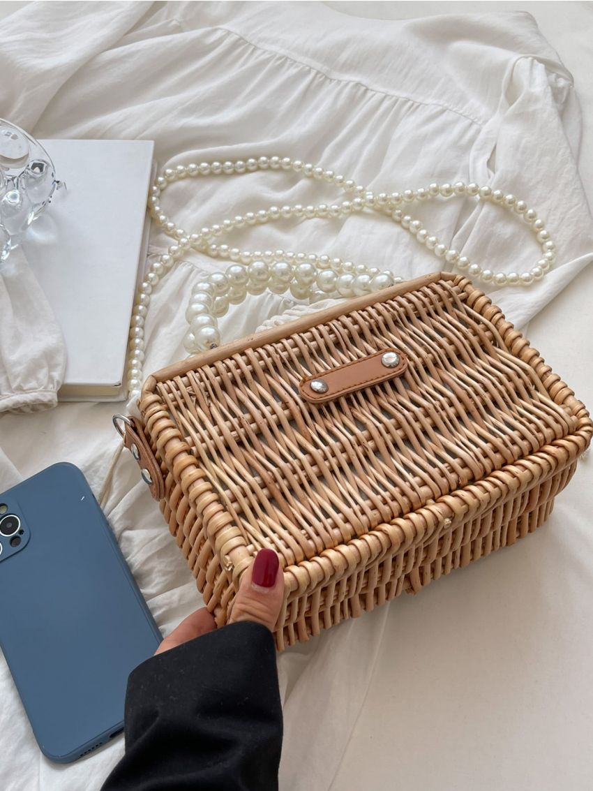 Faux Pearl Decor Satchel Bag