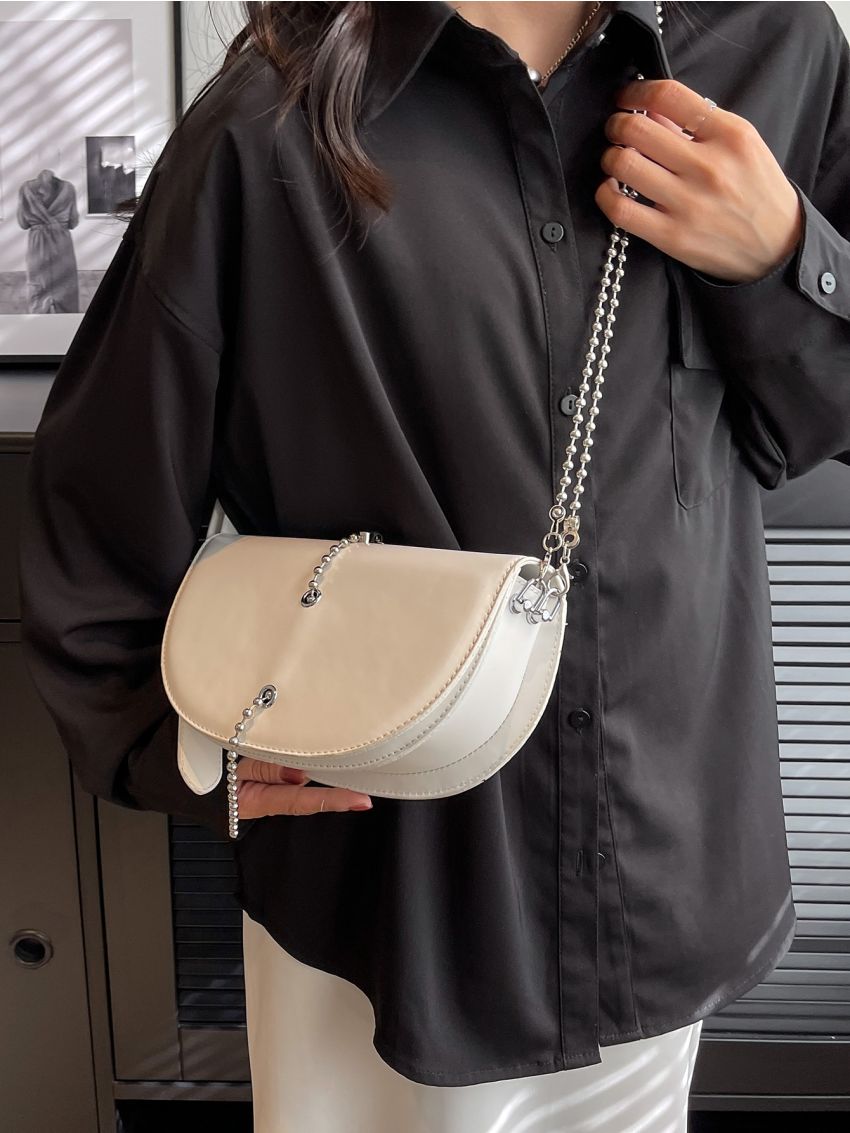 Chain Decor Flap Saddle Bag