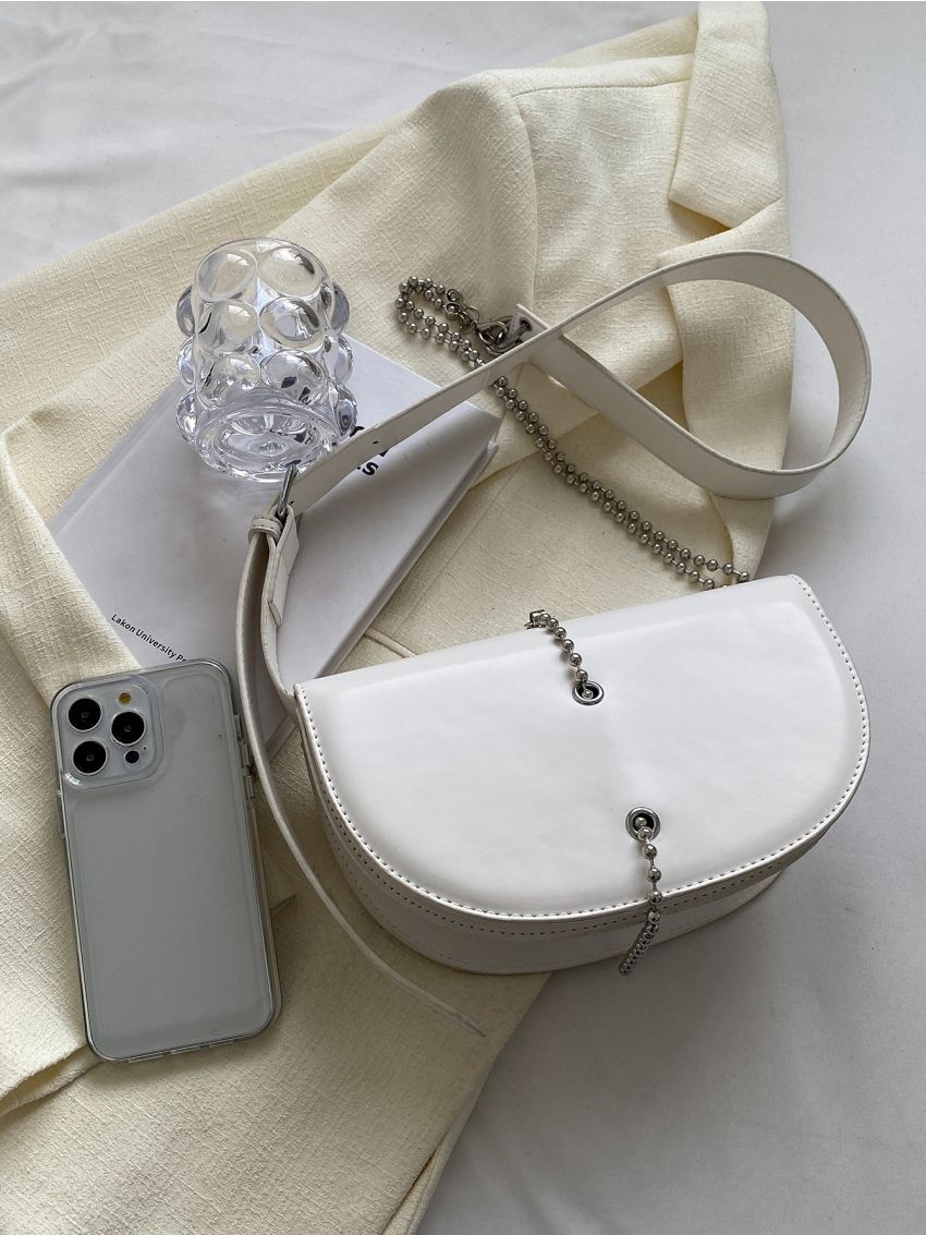 Chain Decor Flap Saddle Bag