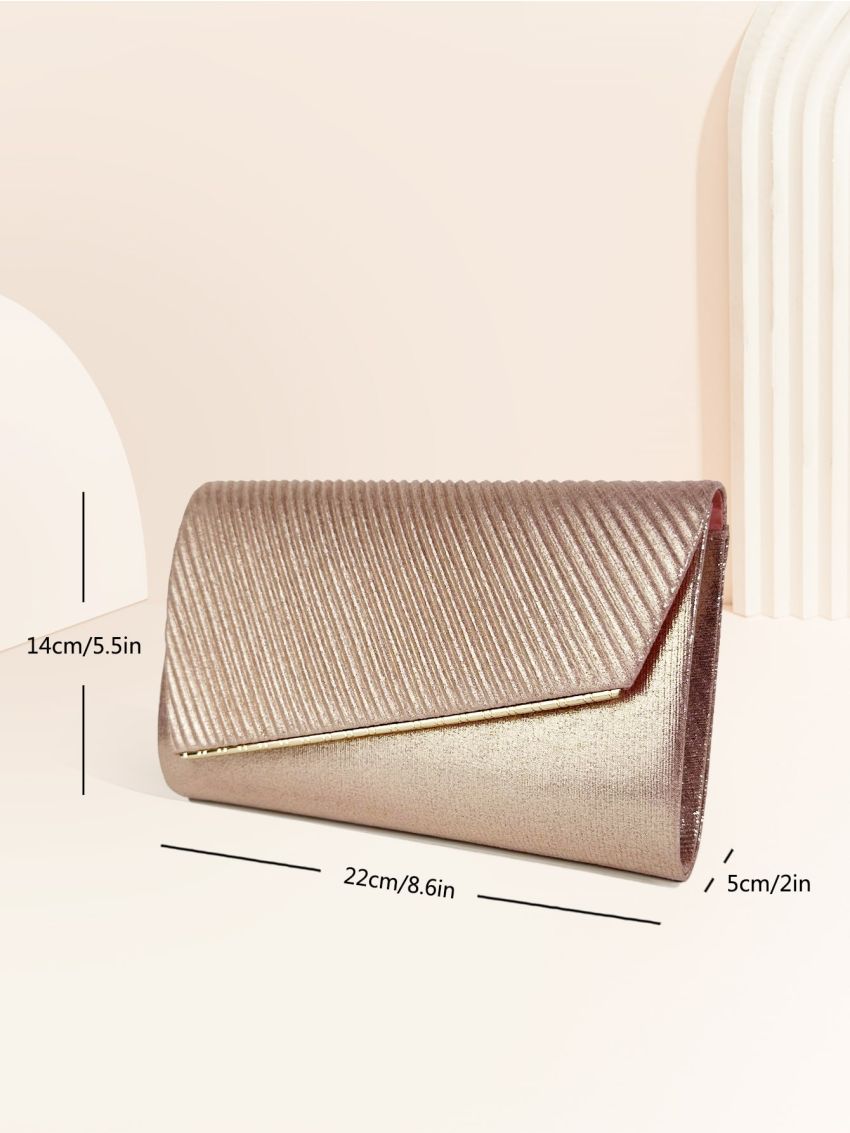 Ruched Panel Flap Chain Glitter Envelope Bag