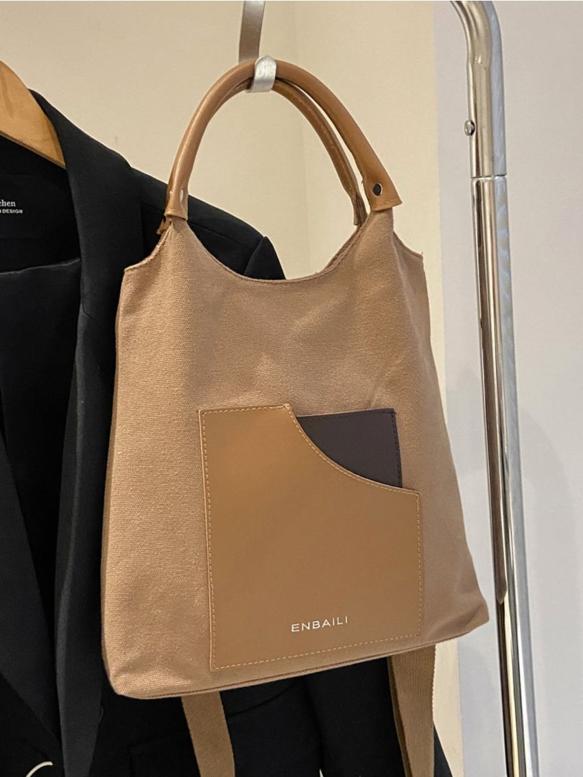 Color Block Letter Detail Top Handle Bag