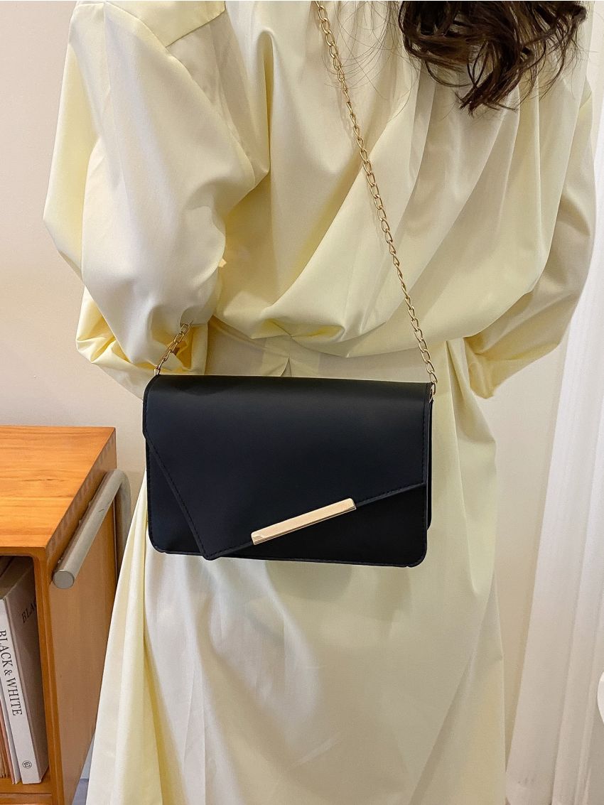 Metal Decor Chain Flap Square Bag