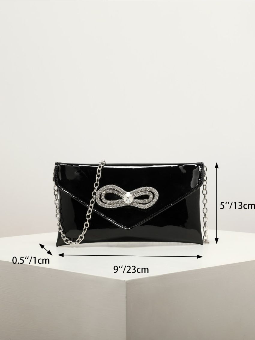 Rhinestone & Bow Decor Flap Chain Envelope Bag