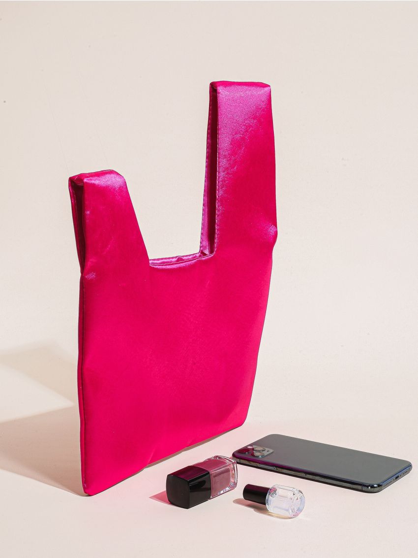 Neon Pink Satin Hobo Bag