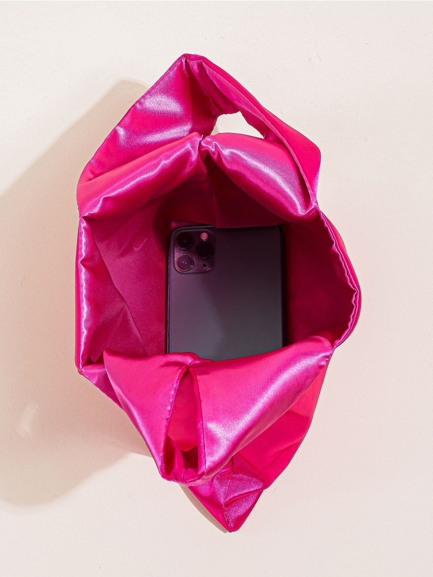 Neon Pink Satin Hobo Bag