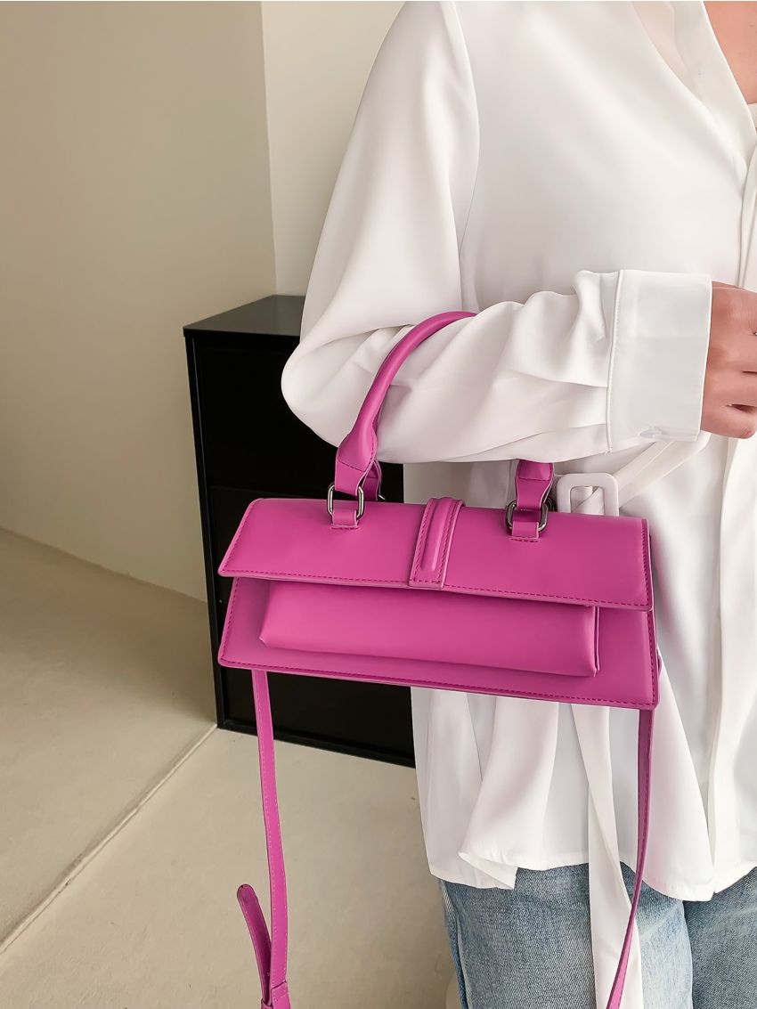 Neon Pink Flap Baguette Bag