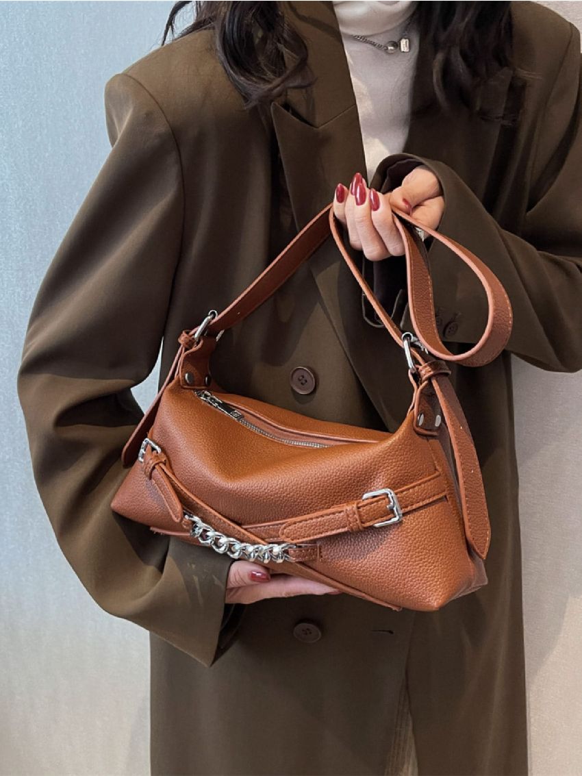 Chain & Buckle Decor Hobo Bag