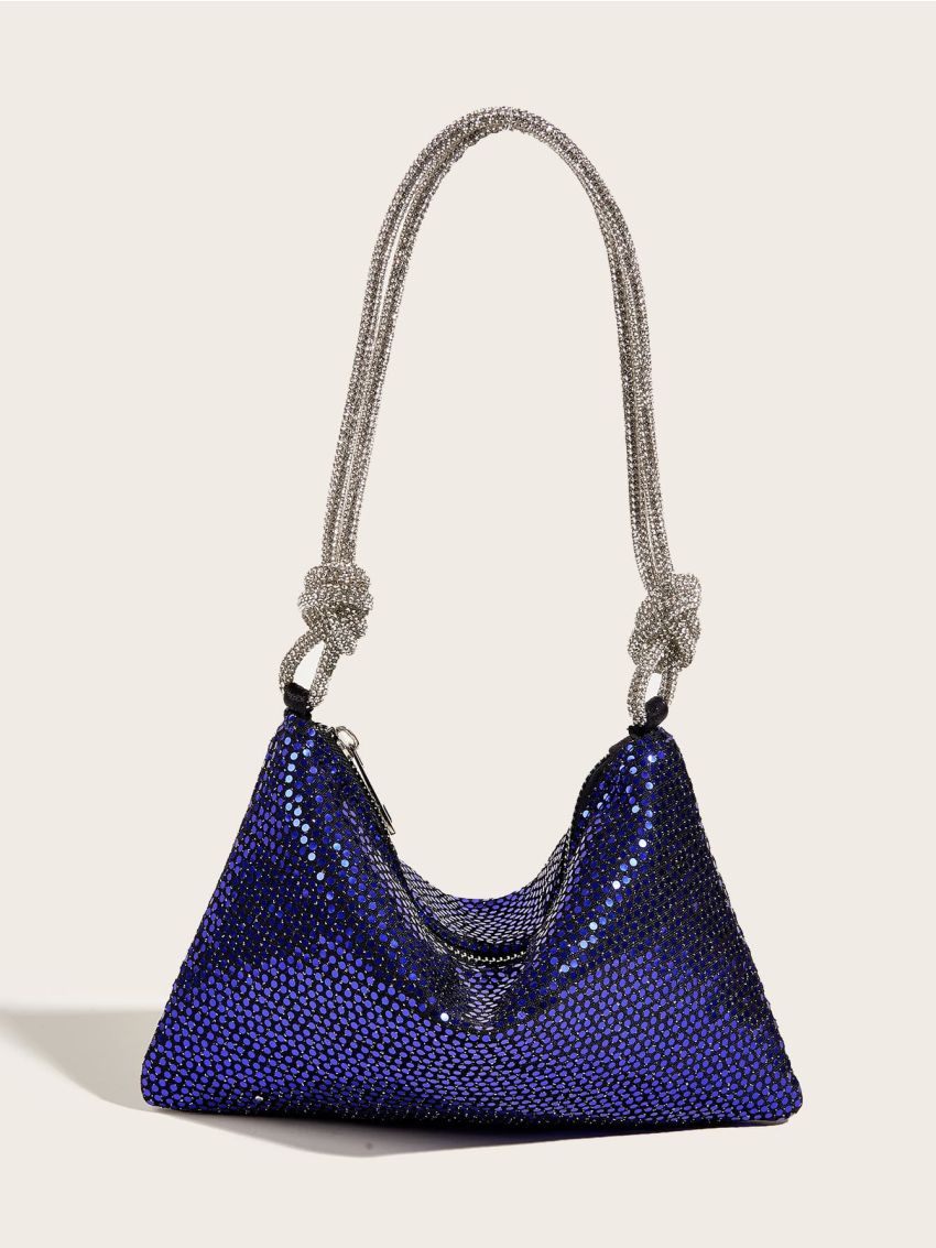 Sequin Decor Knot Detail Hobo Bag