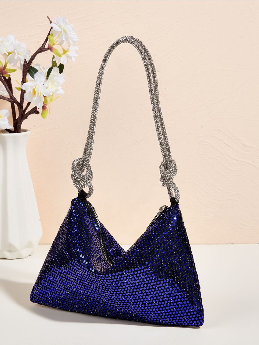 Sequin Decor Knot Detail Hobo Bag