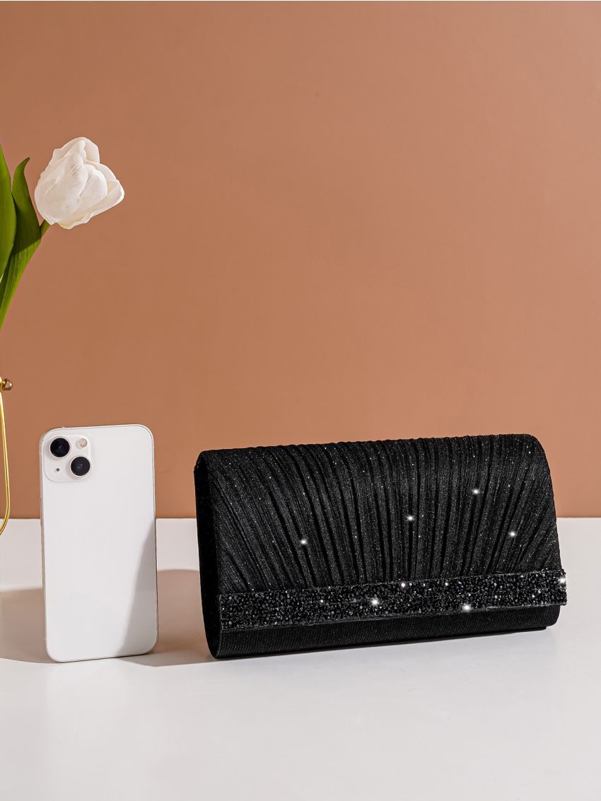 Glitter Ruched Detail Flap Square Bag