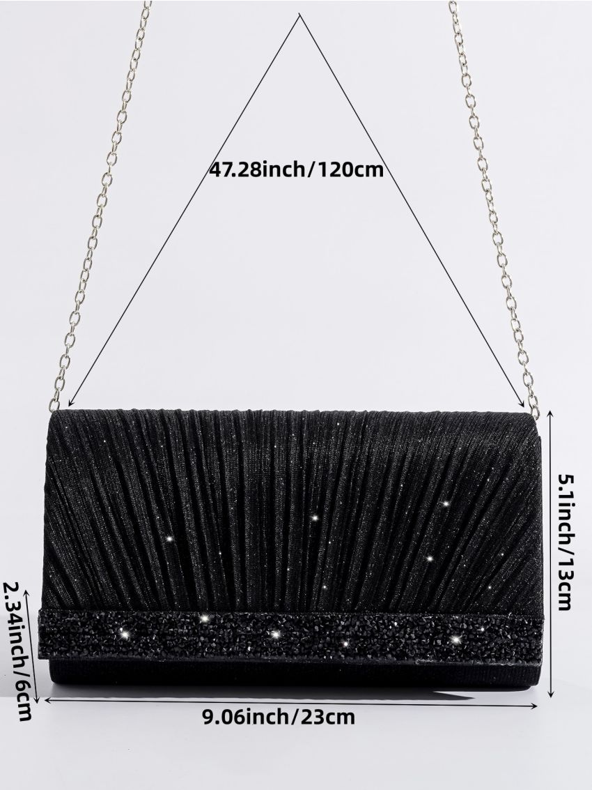 Glitter Ruched Detail Flap Square Bag