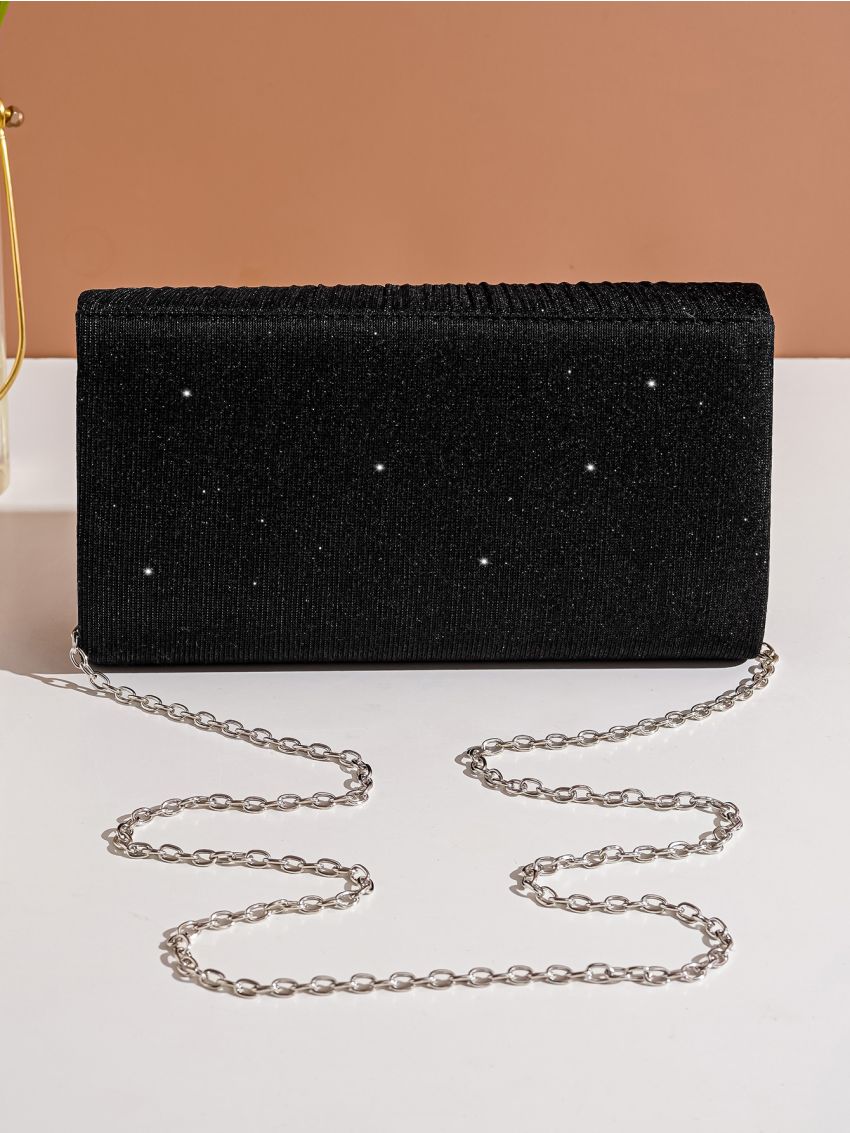 Glitter Ruched Detail Flap Square Bag
