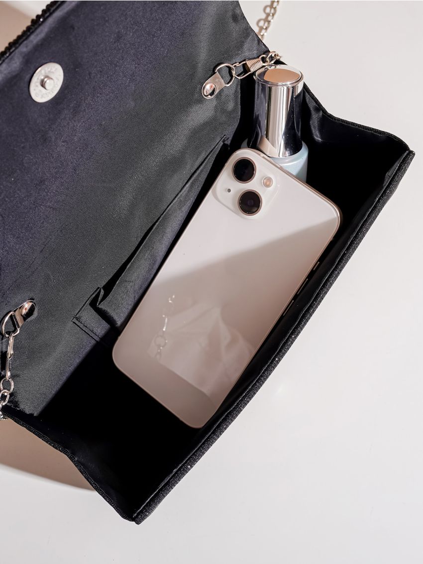 Glitter Ruched Detail Flap Square Bag