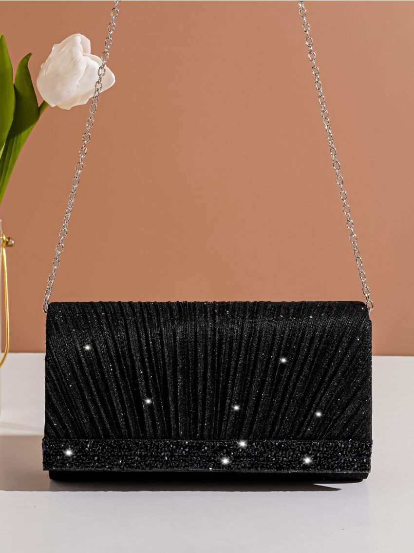 Glitter Ruched Detail Flap Square Bag