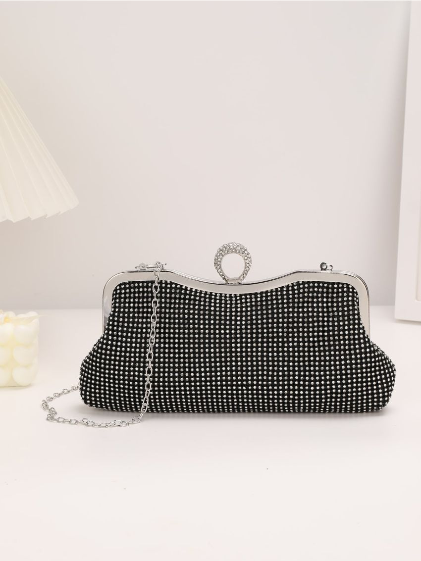 Rhinestone Decor Chain Square Bag