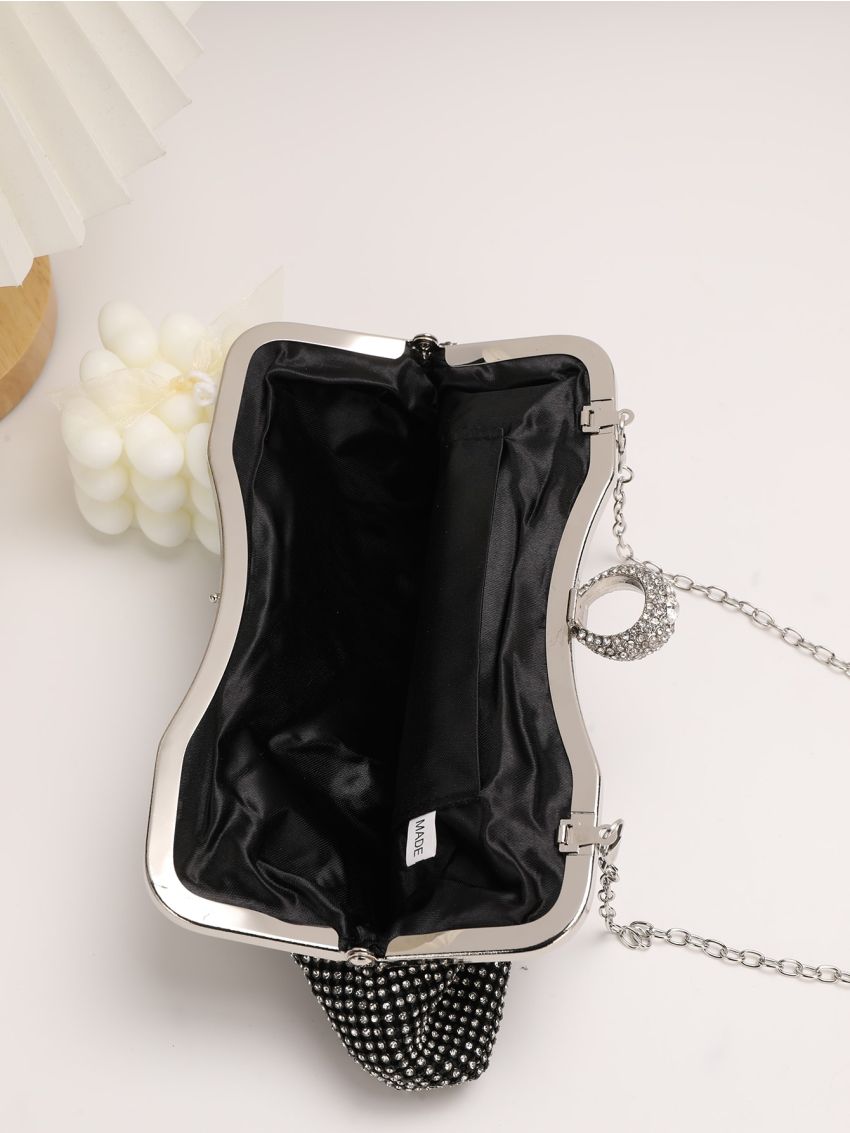 Rhinestone Decor Chain Square Bag