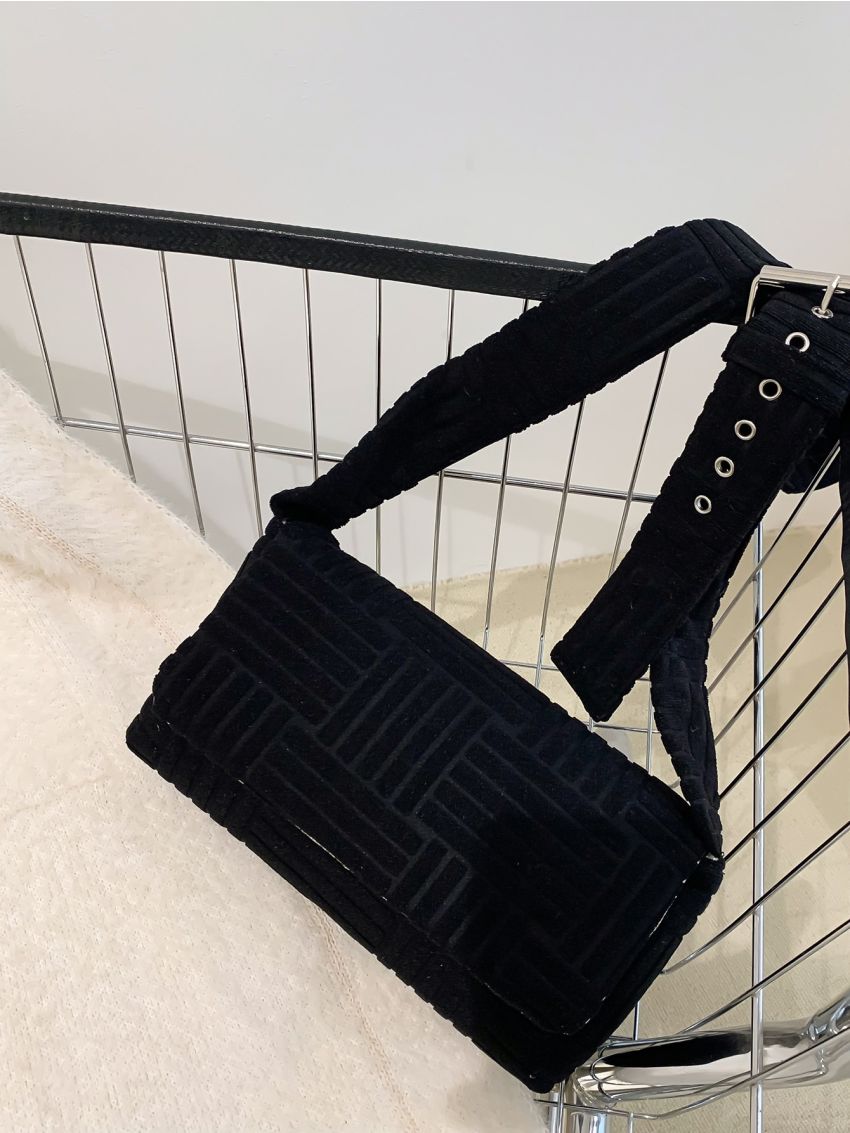 Geometric Embossed Flap Square Bag